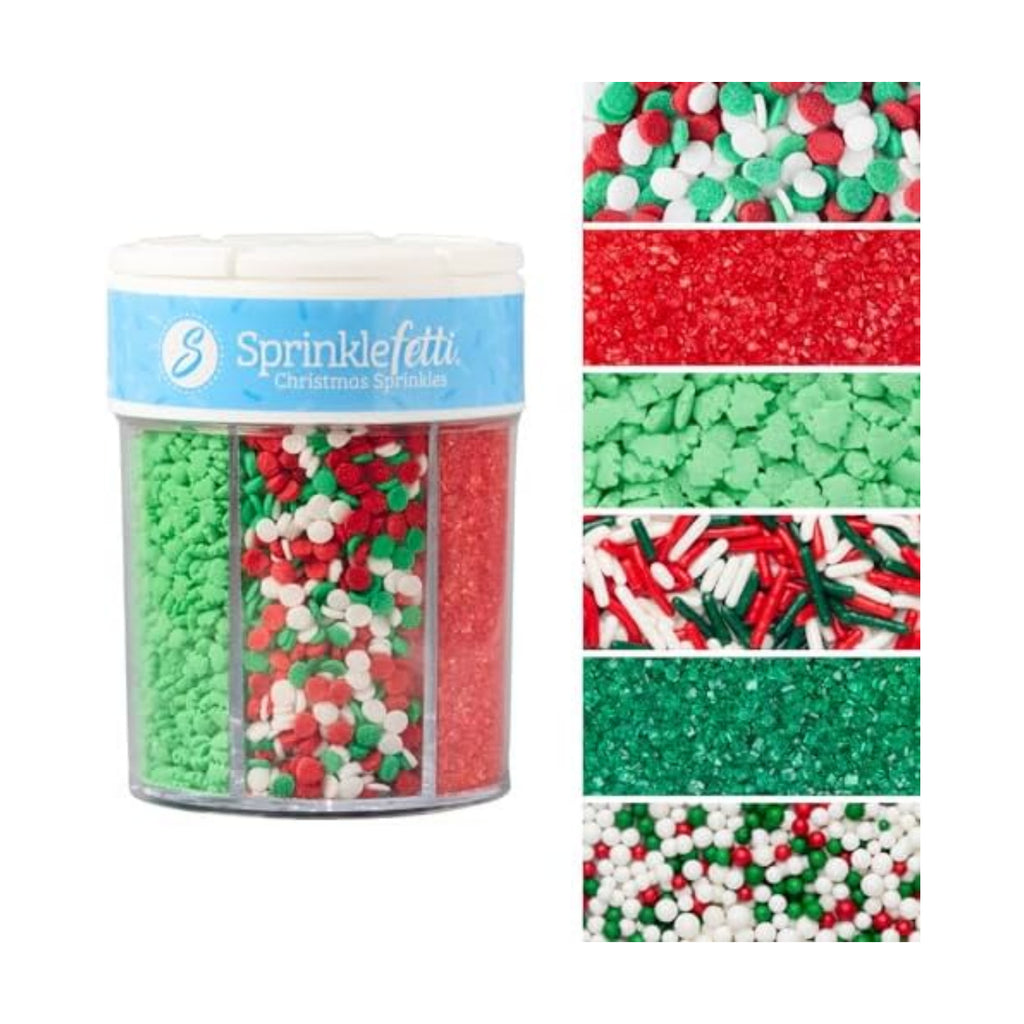 Sweets Indeed Christmas Sprinkles Mix – 6-Cell Holiday Assortment 6.45 oz | Edible Jimmies, Nonpareils & Sugar Pearls for Decorating Christmas Cookies, Cupcakes, Cakes & Holiday Desserts