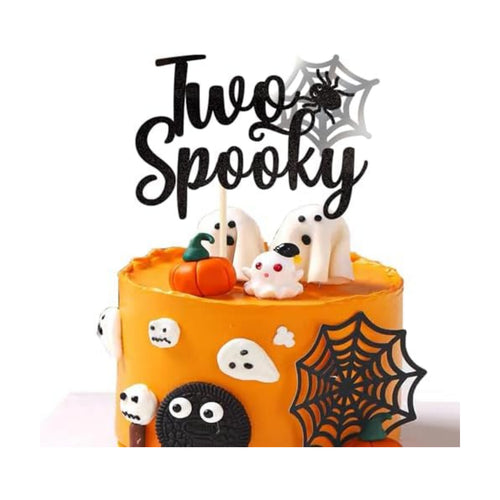 1 Pack Two Spooky Cake Topper Glitter Two Spooky Halloween Birthday Cupcake Picks 2nd Birthday Bat Cake Decorations for Halloween Kids Second Birthday Party Supplies Black