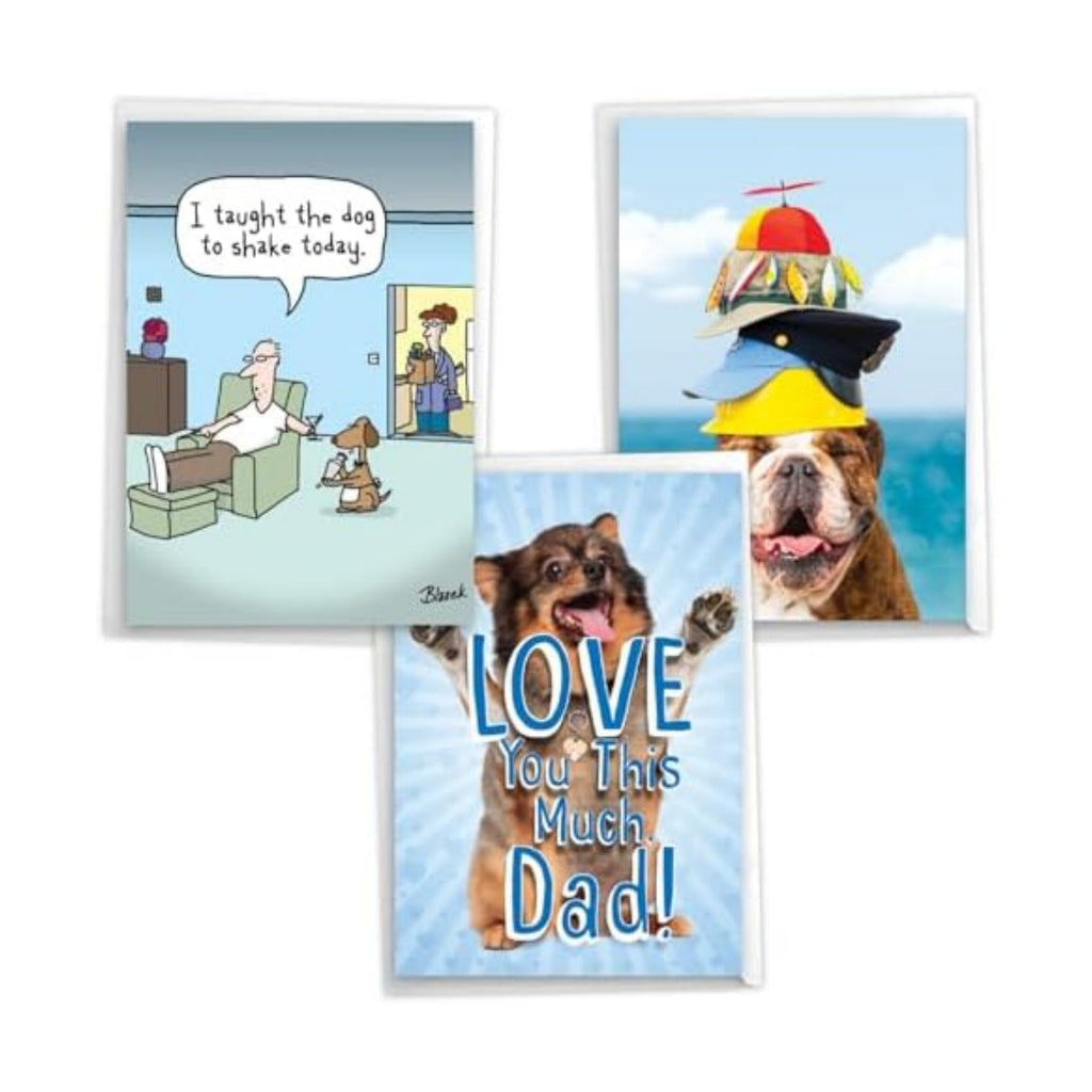 NobleWorks Assortment Pack of 3 Funny Father's Day Greeting Cards with Envelopes for Men (3 Designs, 1 Each) Dads And Dogs VC10902FDG-C1x3