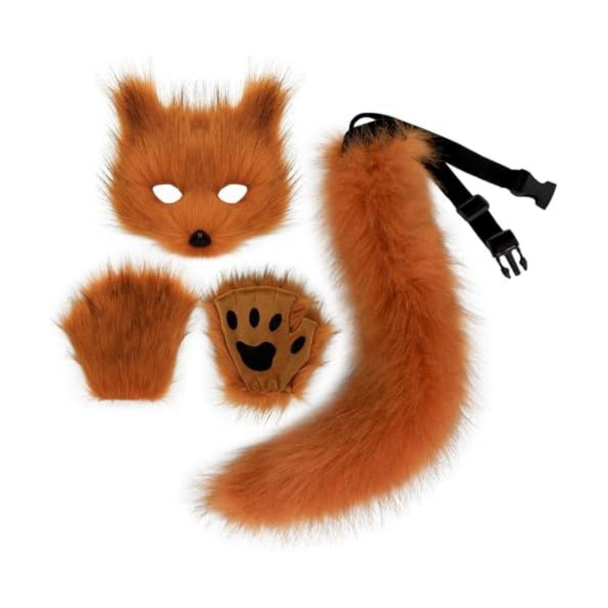 Adolala Faux Fur Fox Tail Cat Wolf Set Plush Mask Fluffy Paw Gloves Halloween Christmas Party for Women