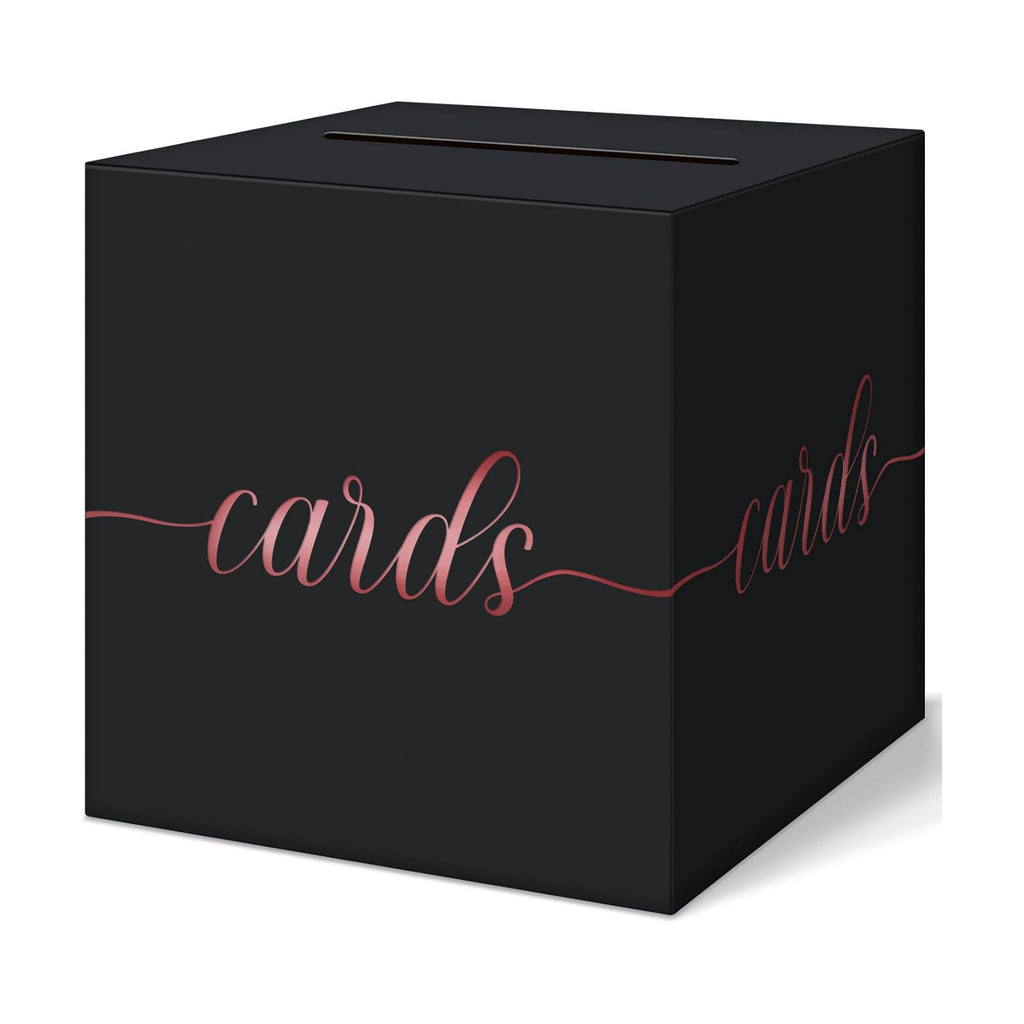 QIKSION Elegant Black Card Box for Party, Rose Gold Foil Wedding Card Box