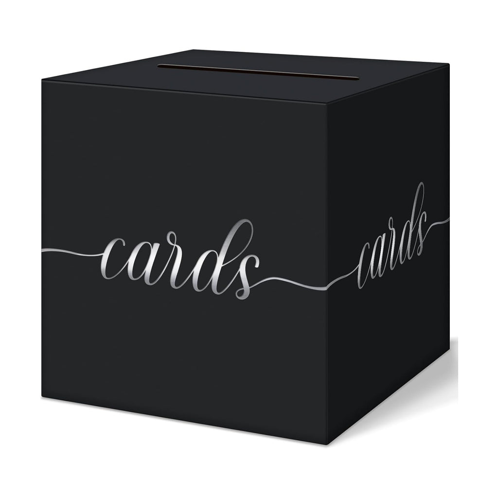 Elegant Black Wedding Card Box, Silver Foil Gift Card Box Holder for Party