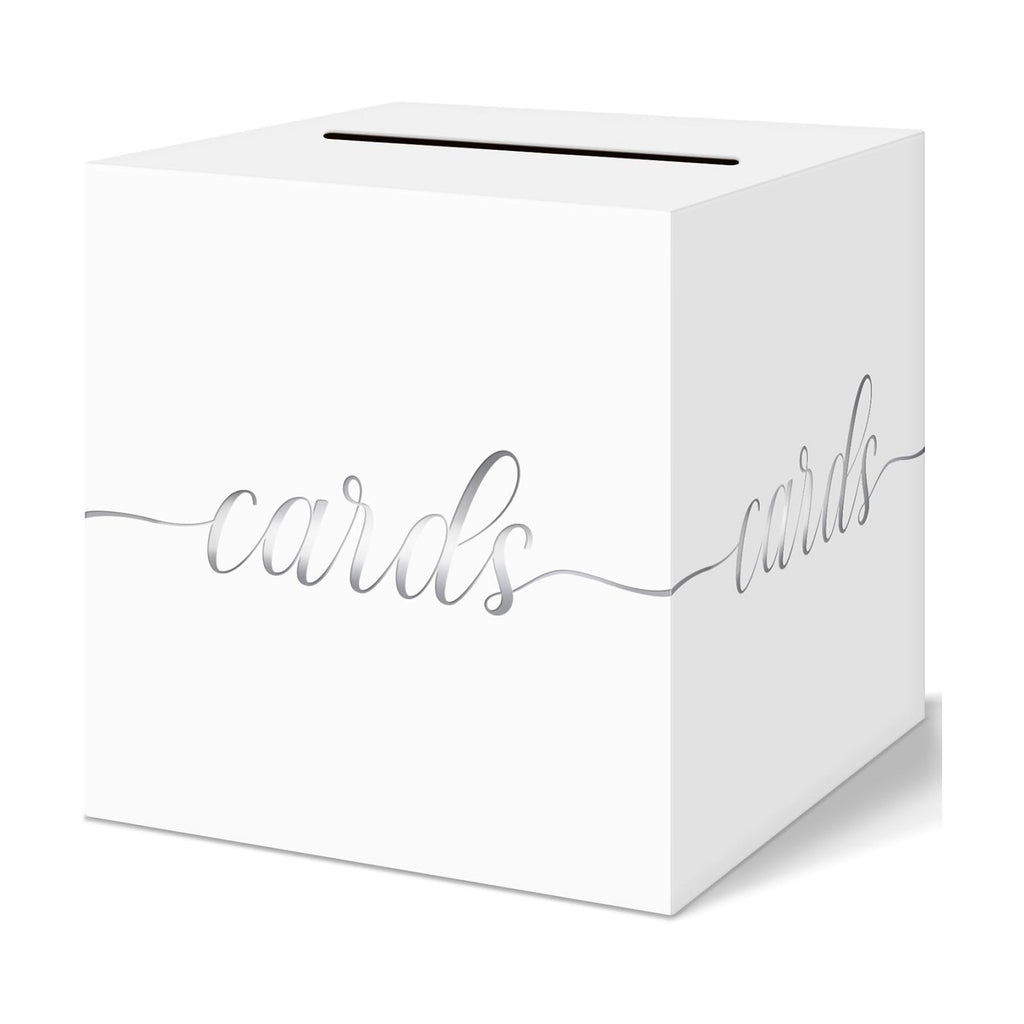 Elegant Wedding Card Box, Silver Foil Gift Card Box Holder for Party, White
