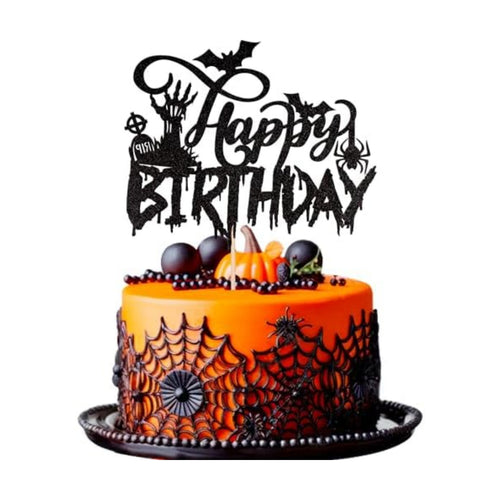 1 PCS Halloween Happy Birthday Cake Topper Glitter Spooky Rip Zombie Hand Spider Bat Cake Pick for Halloween Theme Baby Shower Birthday Party Cake Decorations