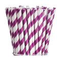 ALINK 100 Purple and White Striped Paper Straws, Biodegradable Disposable Drinking Straws for Valentine's Day, Halloween, Bridal Shower, Brithday, New Year, Party Decoration