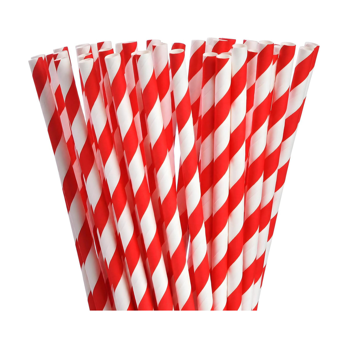 ALINK 100 Red Striped Paper Straws, 7.75 Inch x 0.25 Inch Party Straws