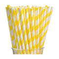 ALINK 100 Yellow Stripes Paper Straws, Biodegradable Disposable Drinking Straws for Christmas, Brithday, New Year, Party Decoration Supplies