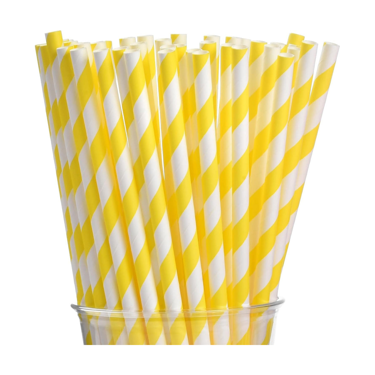ALINK 100 Yellow Stripes Paper Straws, Biodegradable Disposable Drinking Straws for Christmas, Brithday, New Year, Party Decoration Supplies