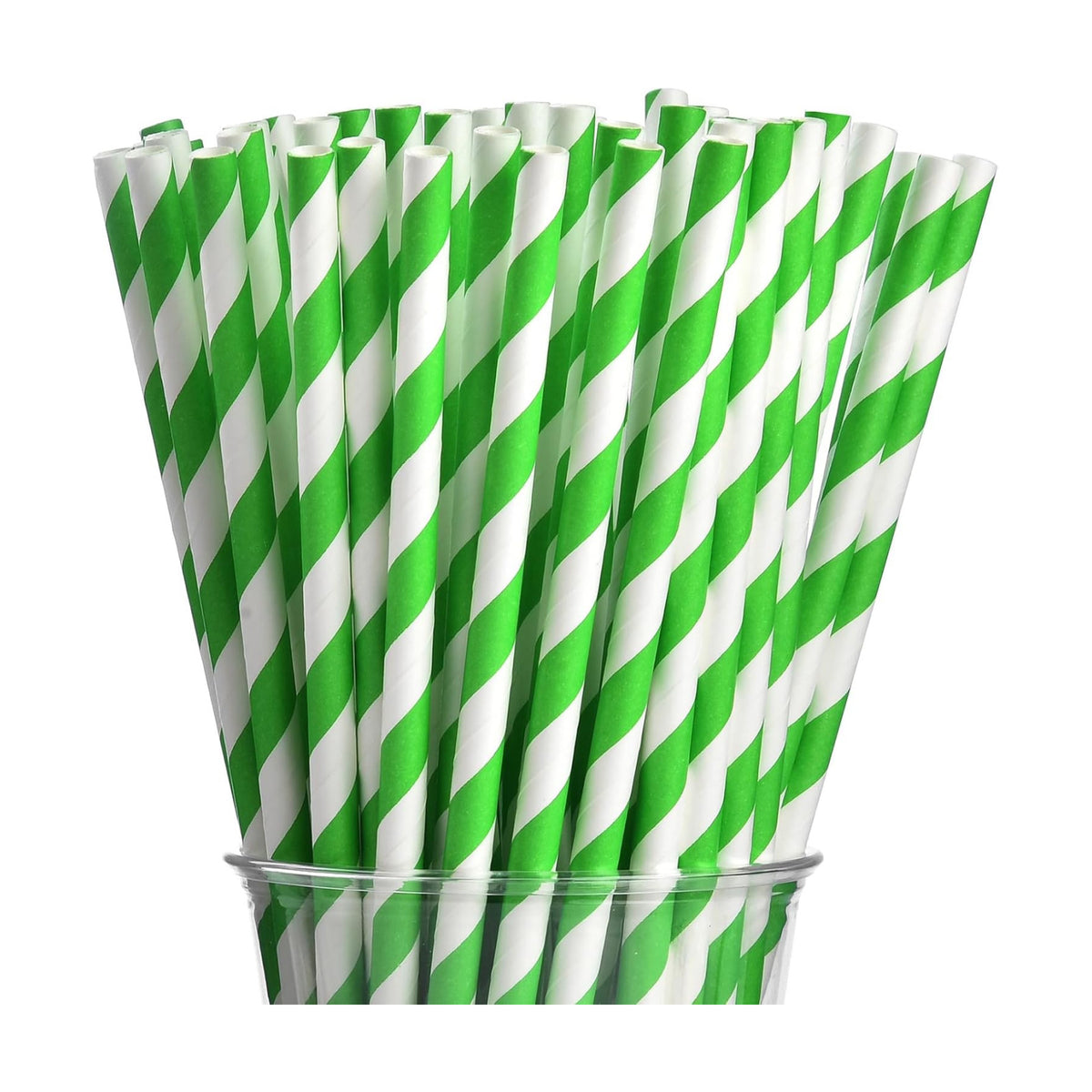 ALINK 100 Green and White Striped Paper Straws, Biodegradable Disposable Drinking Straws for Smoothie, Brithday, New Year, Party Decoration Supplies