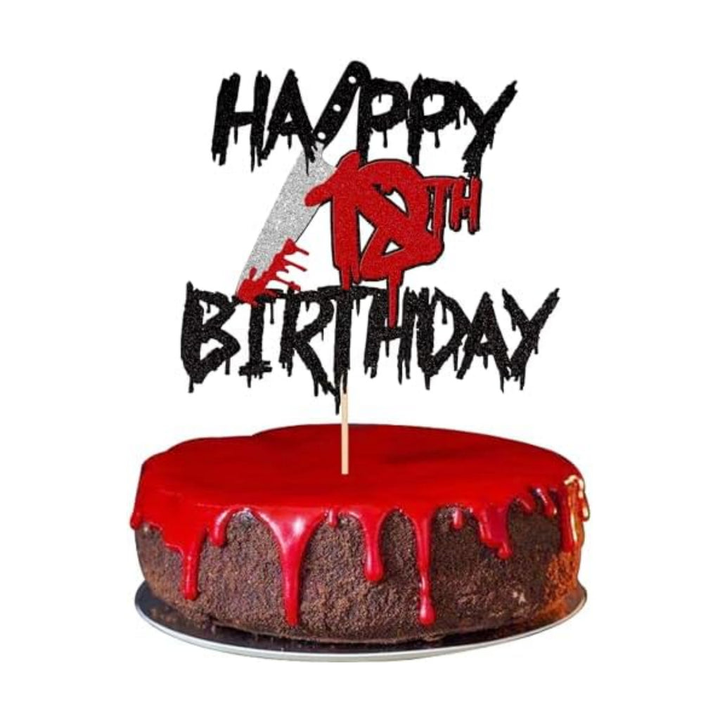 1 PCS Happy 18th Birthday Cake Topper Black Glitter Cheers to 18 Years Horror Blood Knife Have a Killer Birthday Cake Pick for Halloween Killer 18th Birthday Party Cake Decorations Supplies