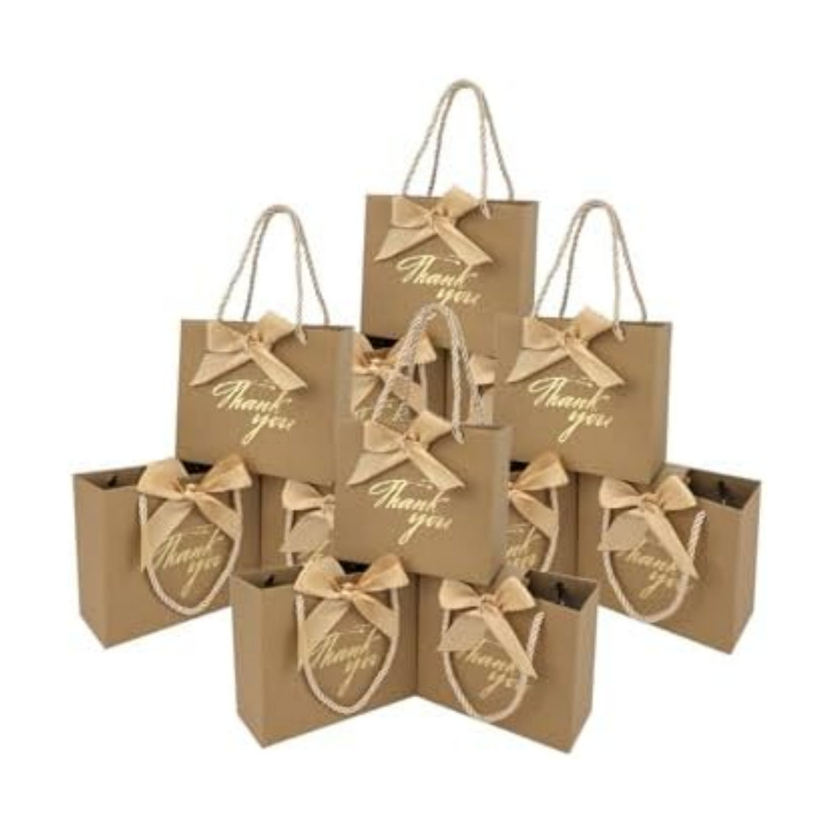 TKSBAG 50 Pack Small Thank You Gift Bags with Handles, 5.5''x 2.3''x4.7'' Mini Brown Gift Bags Bulk for Baby Shower, Birthday, Wedding, Party Favors, Fathers' Day