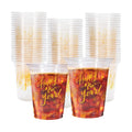 Whaline 50Pcs 12oz Happy New Year Disposable Cups Gold Plastic Party Cups New Year Eve Clear Plastic Glasses for Winter Holiday Drinks Party Supplies