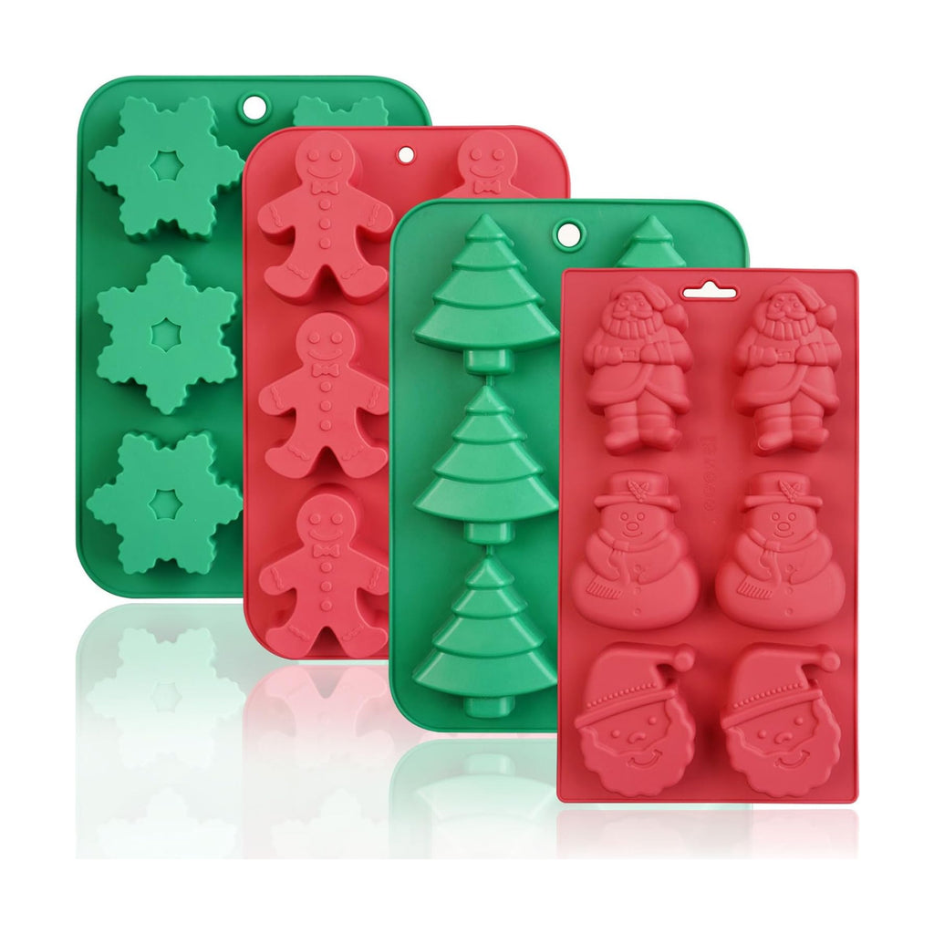 HKNMTT Christmas Silicone Soap Molds, 4 PCS Large Size Xmas Soap Cake Mold Set, 3D Tree Snowflake Gingerbread Santa Snowman Moulds for Home DIY Gifts Candles Chocolate Ice Cube Bath Bombs Jelly