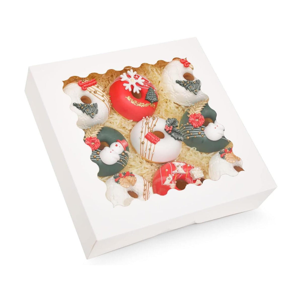 qiqee Auto-pop Up 30pcs Pie Box With Window 9x9x2.5 Inch Donut Pastry Boxes White Bakery Box