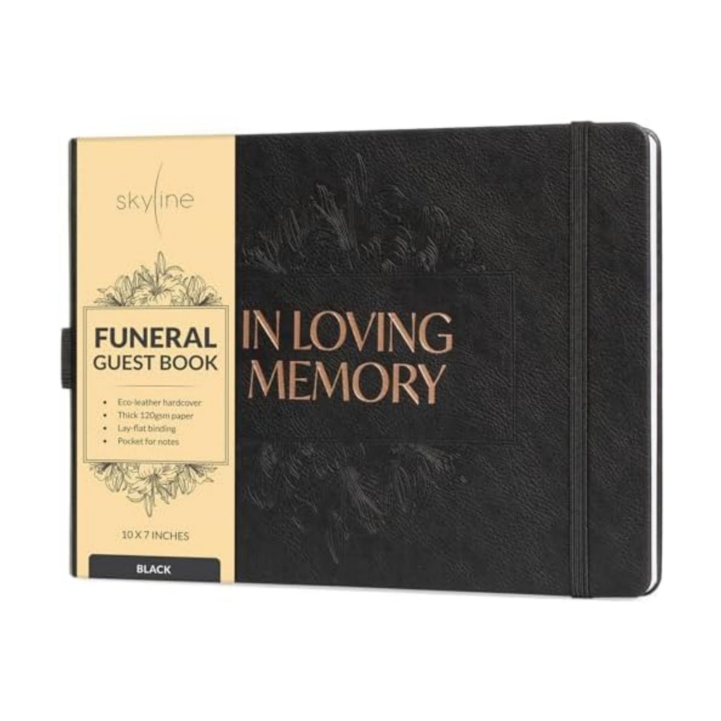 Skyline Funeral Guest Book, Memorial Service Sign-In, Black