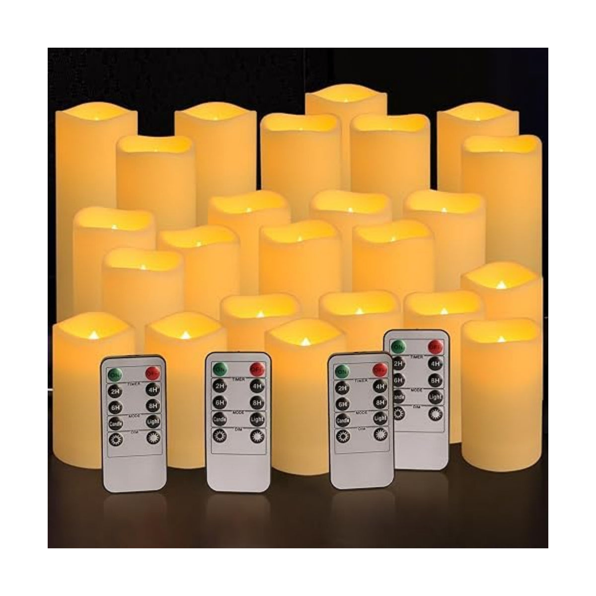 YOROXRG Set of 24 Waterproof Outdoor Flameless Candles, LED Candles with 4 Remote and Timer,(H 4" 5" 6" x D 2.2"),for Christmas,Halloween,Wedding,Festival