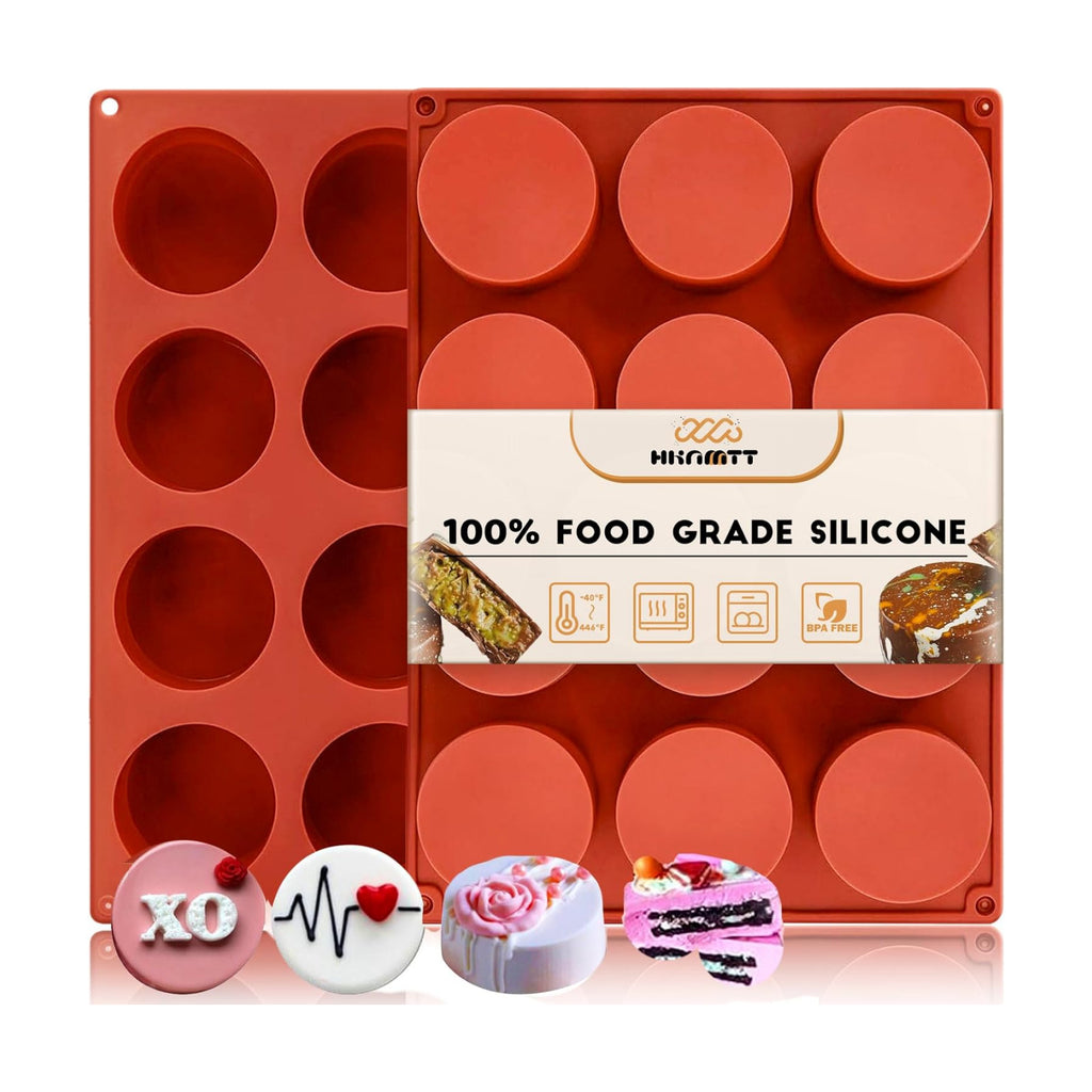 HKNMTT Round Silicone Molds 2 PCS, 12-Cavity 2.1" Cylinder Chocolate Covered Cookie Mold, Food Grade Non-Stick Baking Moulds Compatible Oreos Candy Handmade Soap Pudding Jello Mini Cake Jelly Brownie