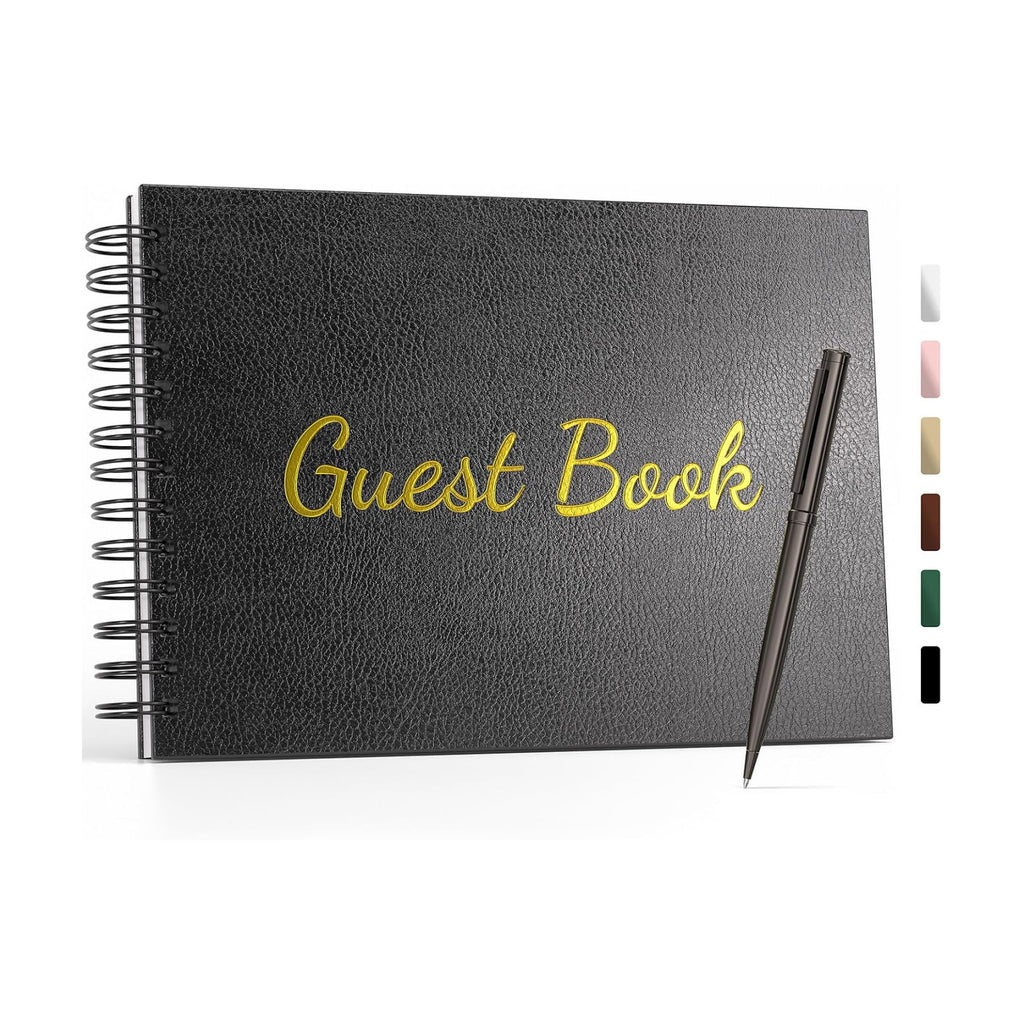 WEMATE Wedding Guest Book,Leather Wedding Receptions,Suitable for Baby Showers,Birthday and Special Events,Polaroid Guest Book with A Pen,136 Blank&Lined Pages for Sign in and Photos 7"x10"