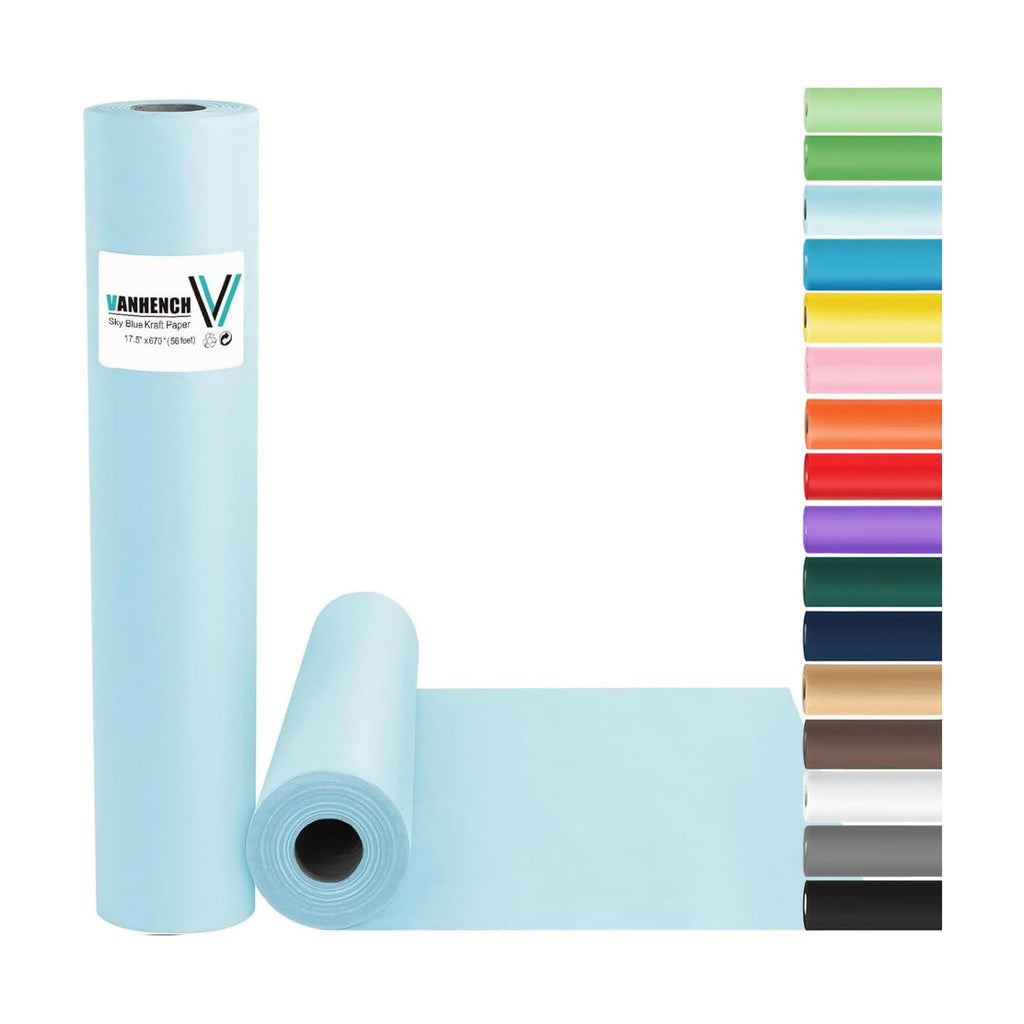 Vanhench 17.5"×963" Sky Blue Wrapping Paper Roll