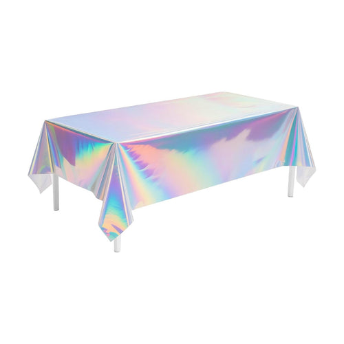1 Pack Iridescent Tablecloth, 54" x 108" Birthday Party Table Cloths Iridescence Plastic Disposable Table Covers Iridescent Party Decorations, Birthday Decor Tablecloth for Buffet Table