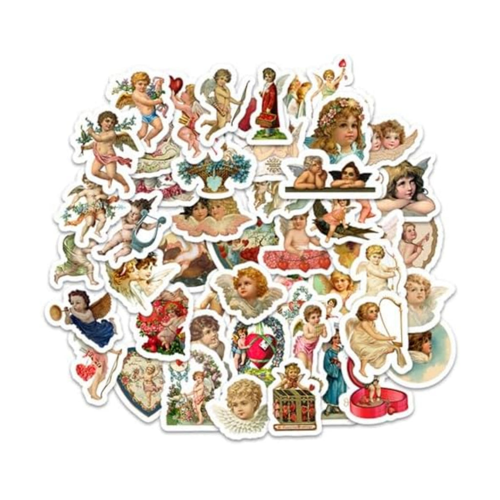 Vintage Angels and Cupids Stickers, Vinyl Scrapbooking Stickers Packs, 50PCS Kawaii Cute Angel Aesthetic Stickers for Kids Teens, Waterproof Holiday Stickers Decals for Cards, Water Bottles