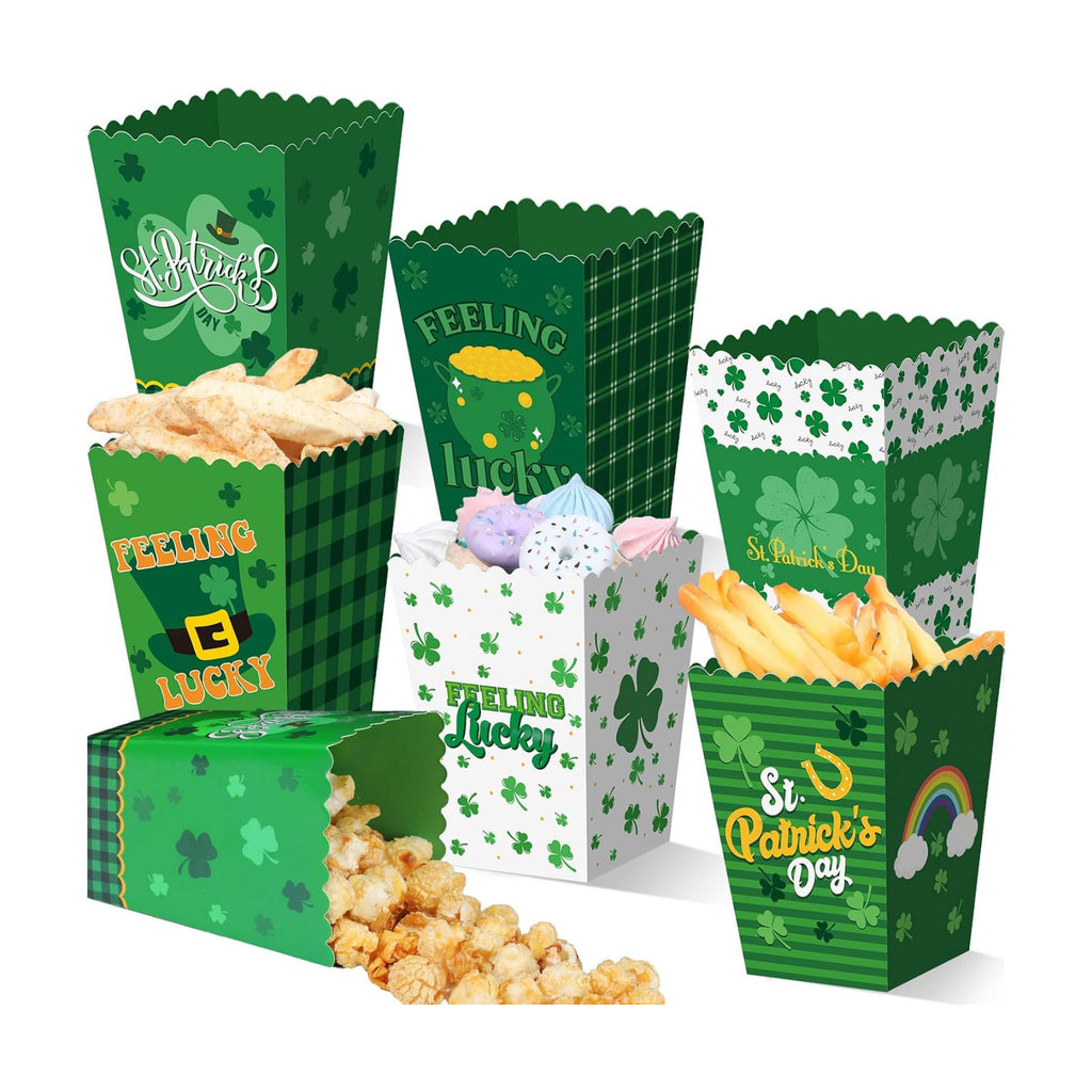 Noveread 60 Pcs Shamrock Popcorn Boxes, Green Paper Irish Treat Holders