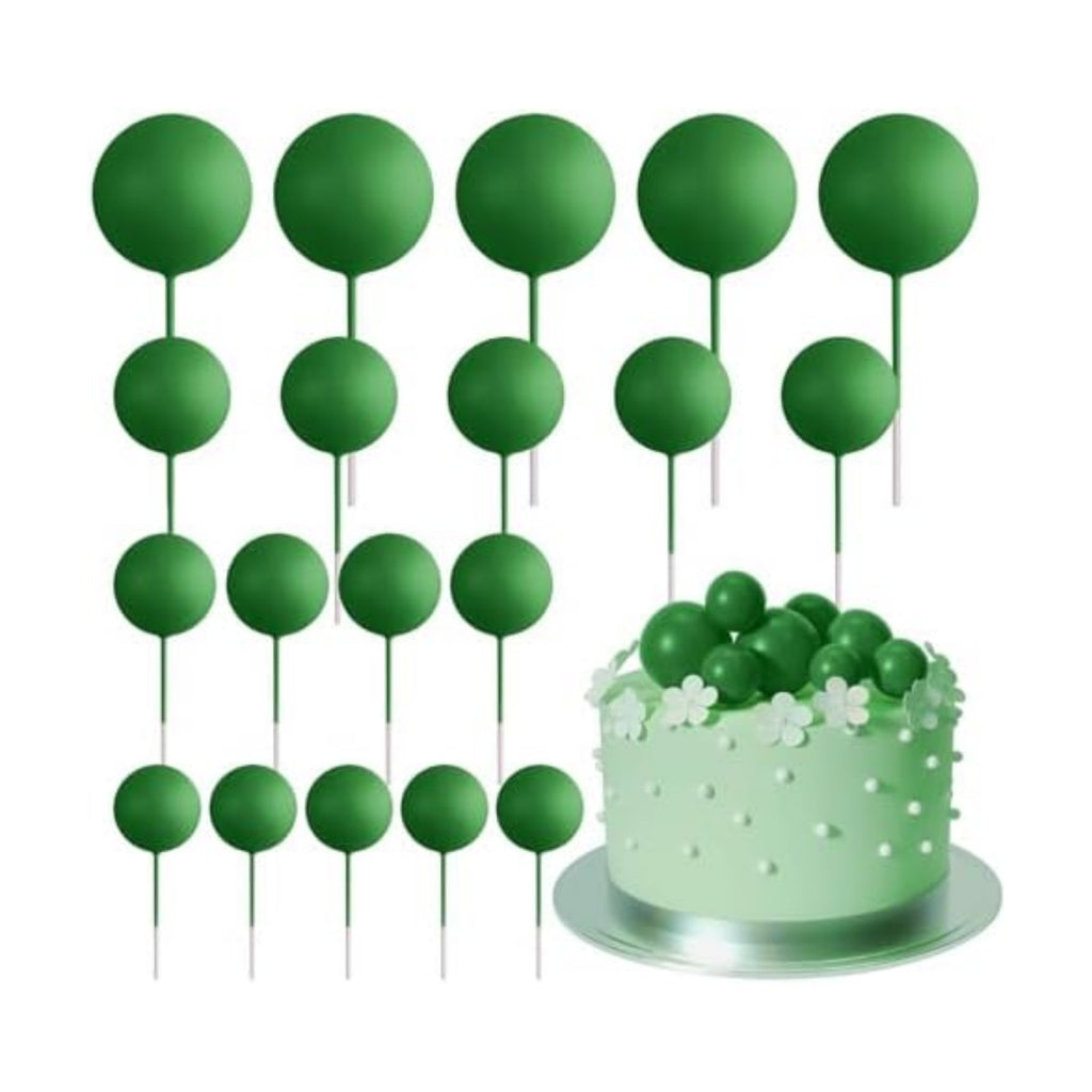 ASTARON 20 Pcs Dark Green Balls Cake Topper Decorations for Birthday Cake