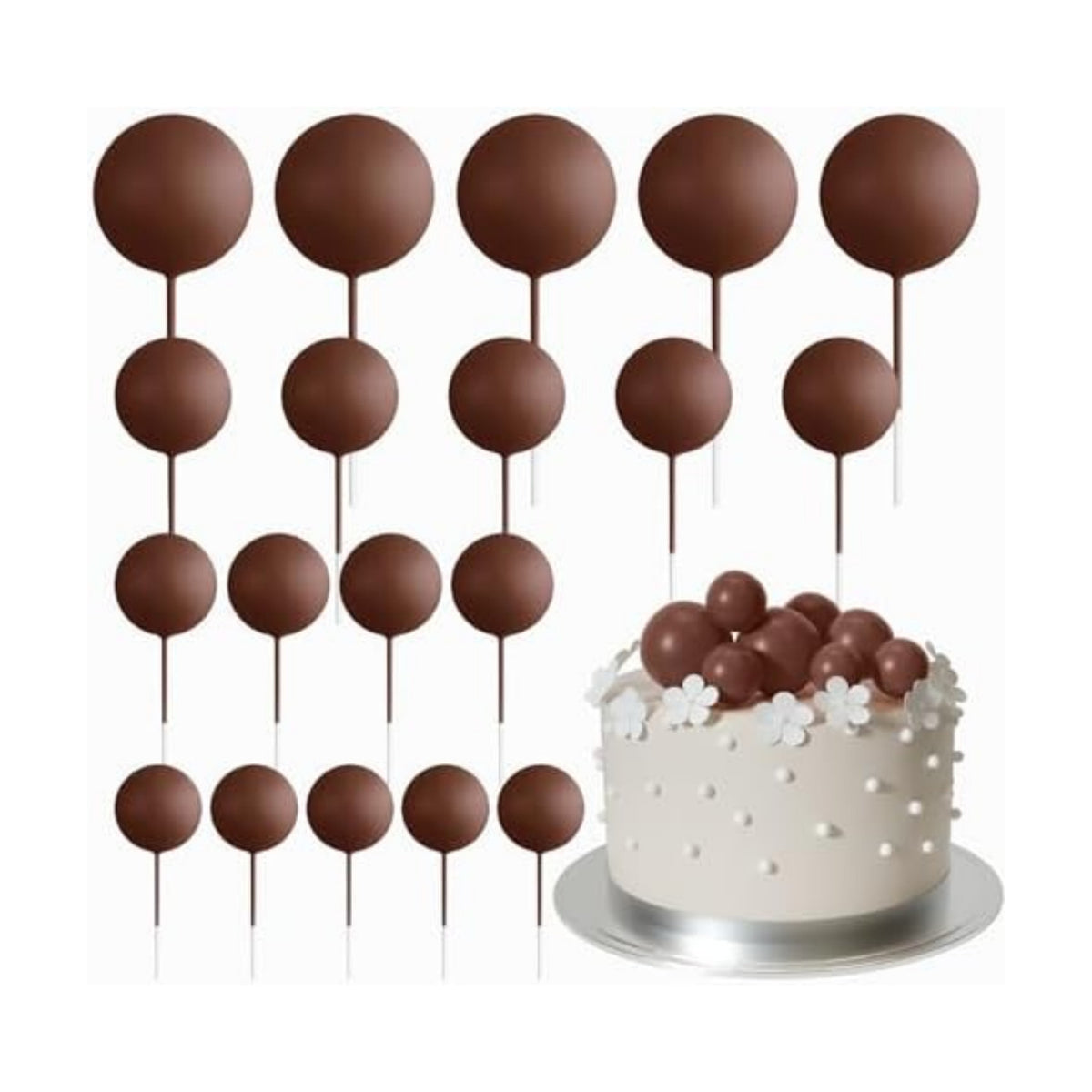 ASTARON 20 Pcs Foam Brown Balls Cake Topper Decorations for Birthday Cake