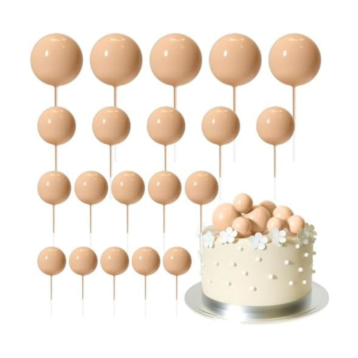 ASTARON 20 Pcs Cream Brown Balls Cake Topper Decorations for Birthday Cake