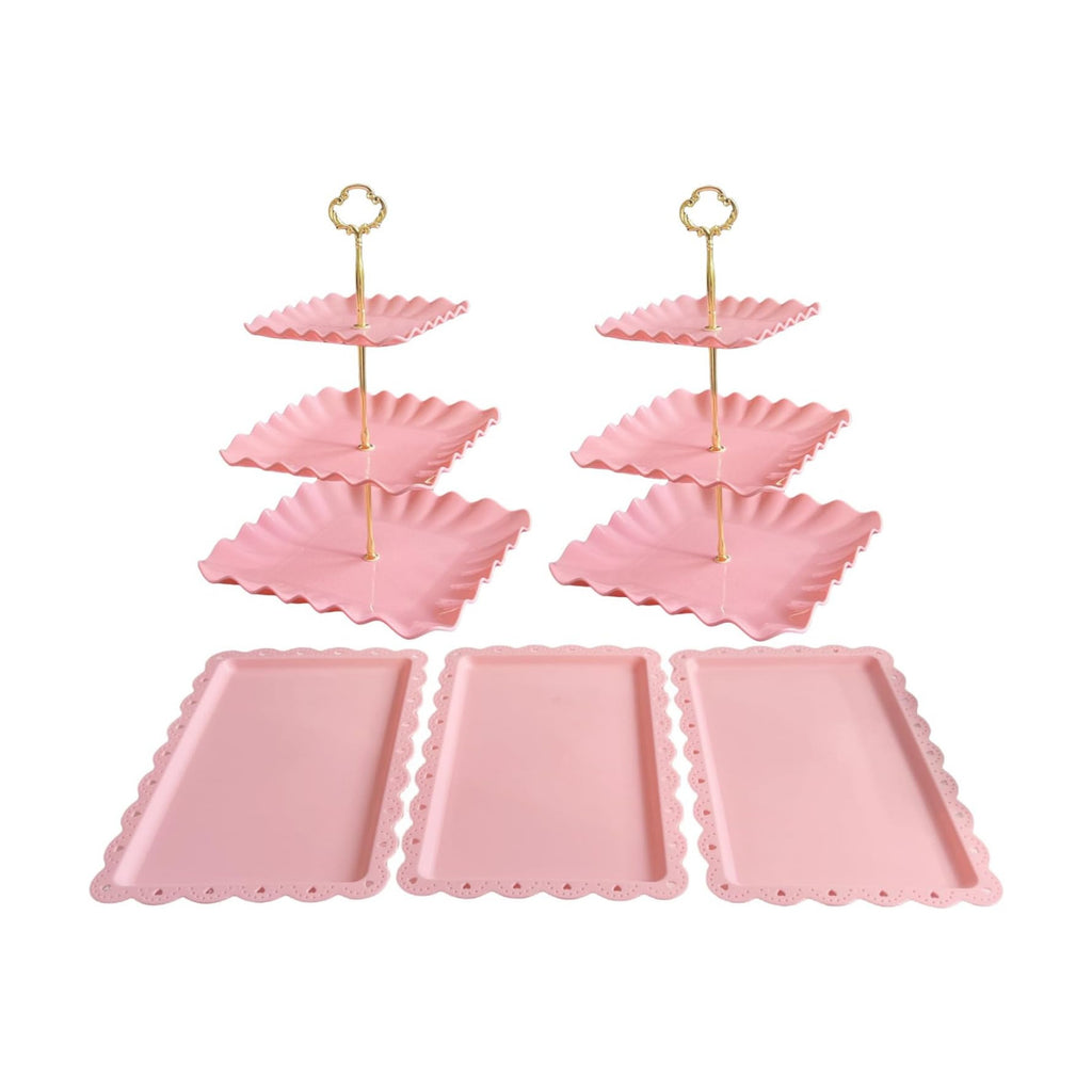5 Pcs Cupcake Stand Set - Pink Plastic Dessert Table Display Set