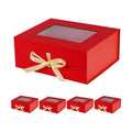 5 Pcs Red Gift Box for Presents with Ribbon 13.2x11x5.3 Inches Clear Gift Box with Window Magnetic Closure Gift Boxes with Lids