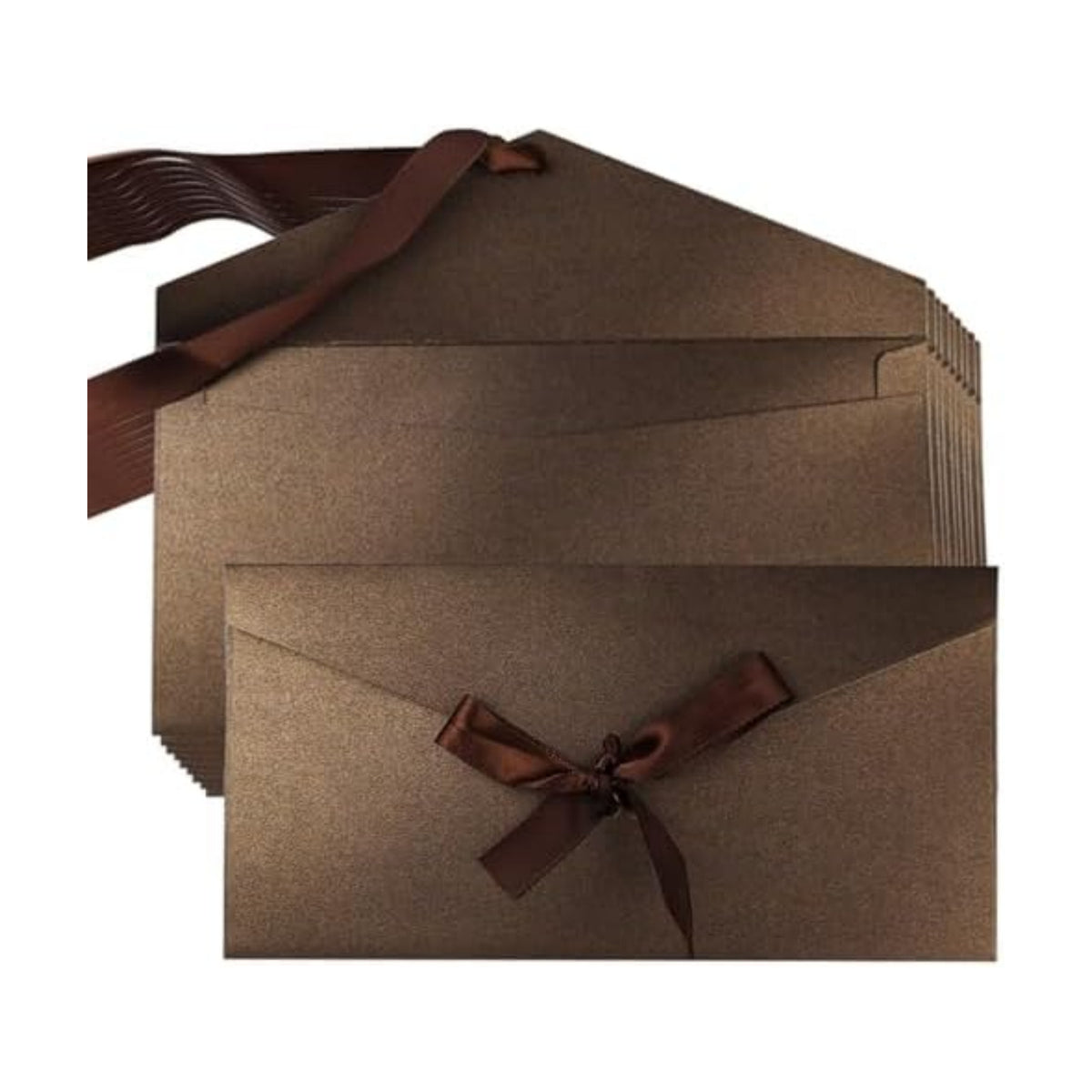 10 Pack Kraft Paper Envelopes with Ribbons, Invitation Greeting Envelopes for Festival and Party - Dark Brown