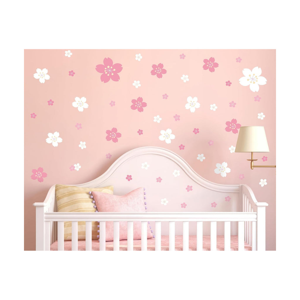 FLFK 55 Pcs Cherry Blossoms Wall Decals Peel and Stick Flower Wall Stickers for Nursery Living Room Bedroom Girls Room Home Decor