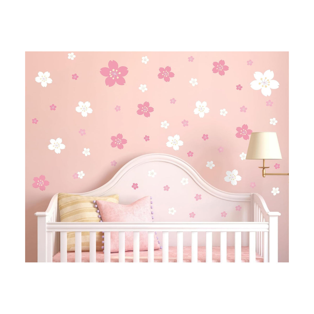 FLFK 55 Pcs Cherry Blossoms Wall Decals Peel and Stick Flower Wall Stickers for Nursery Living Room Bedroom Girls Room Home Decor