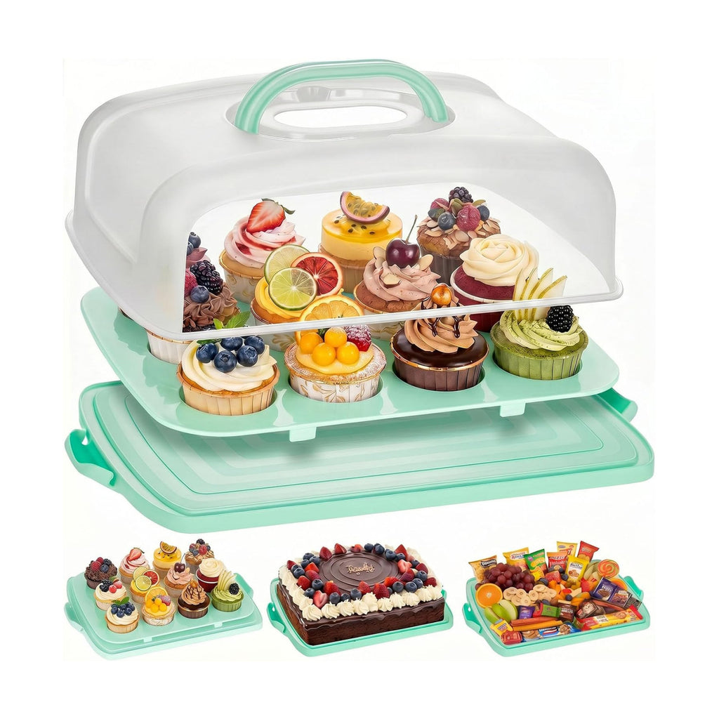 VGOODALL Cake Carrier with Lid and Handle, 12 Capacity Cupcake Holder for Muffin Pies Candies Fruits Snacks Desserts, Perfect for Sheet Cakes, Dishwasher Safe