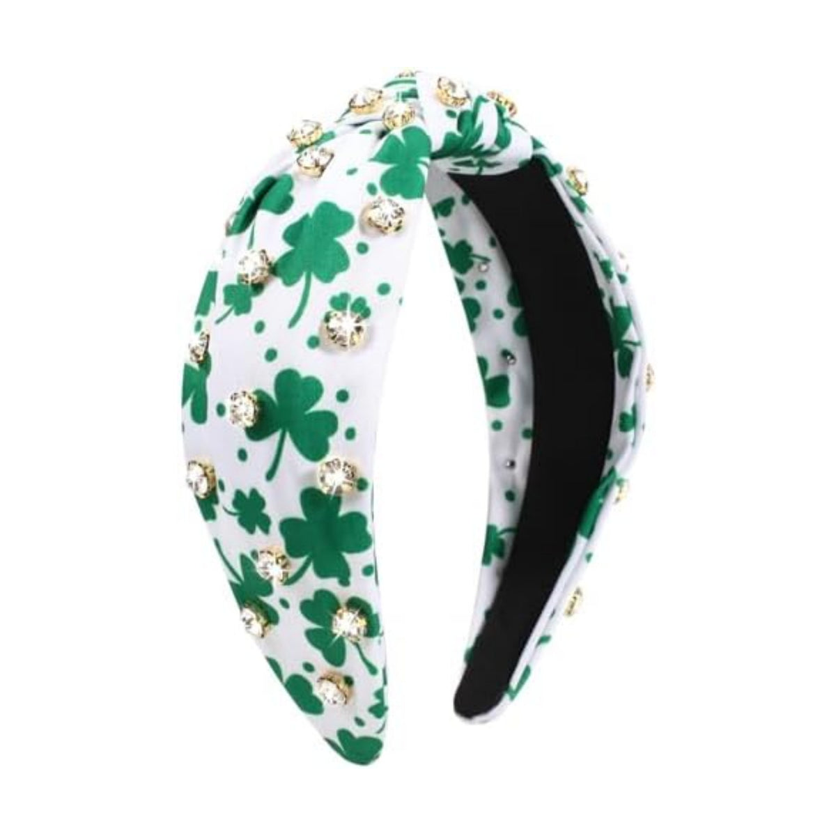Ardorchid St.Patrick's Day Headbands Irish Green Shamrock Rhinestone Hair Accessories for Women Girls Gifts Wide Knot Hair Hoop Celebration Party Hairbands