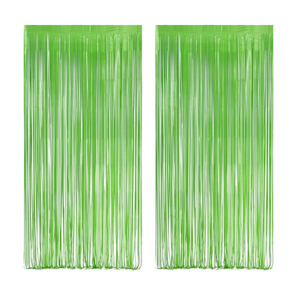 Lime Green Streamers Party Backdrop - GREATRIL Tinsel Curtain for St Patrick's Day/Frog/Wizard - 3.2ft X 8.2ft - 2 Packs