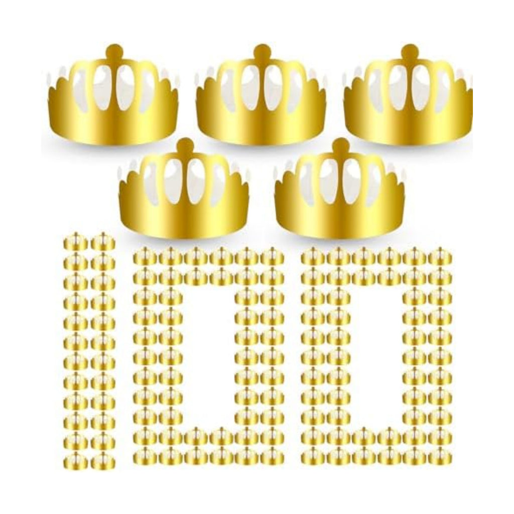 Crtiin 100 Pcs Gold Paper Crowns Bulk for Adult Kids Party, Round Style
