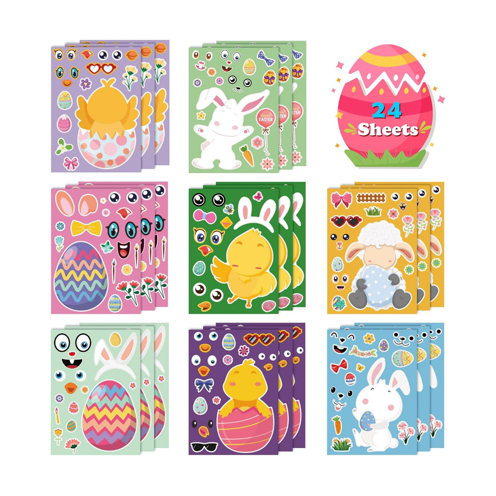 OHOME Easter Basket Stuffers for Kids - DIY Happy Egg Bunny Sticker Crafts Stickers for Toddlers,Kids Easter Gifts Decor Treats Games Toys Activities Party Favor Supplies(24 Sheets)