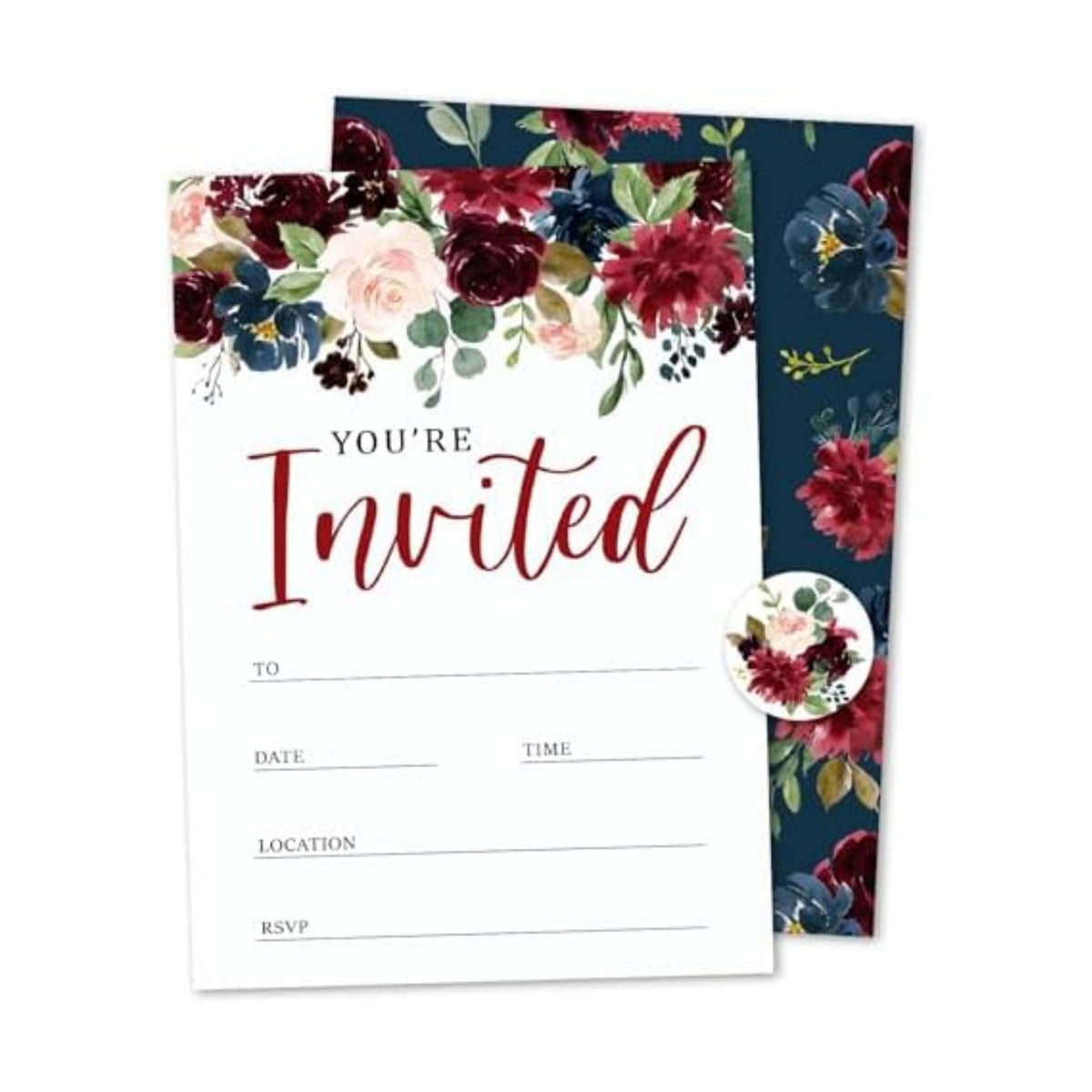 Whaline 25 Sets Flower Invitations with Envelopes Stickers Watercolor Floral Leaves Invitation Cards Blank Invites for Wedding Bridal Baby Shower Birthday Dinner Party, 5 x 7 Inch