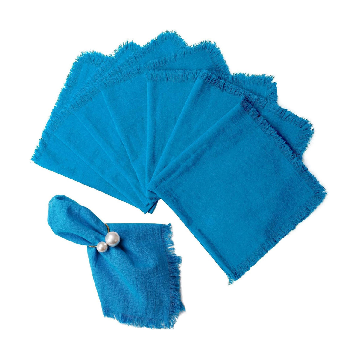 Wonlex Cloth Napkins Set of 8, Washable & Reusable 100% Natural Cotton Cloth with Elegant Fringe for Everyday Use, Table Dinner, Hotels, Events(8 Pack, Blue)