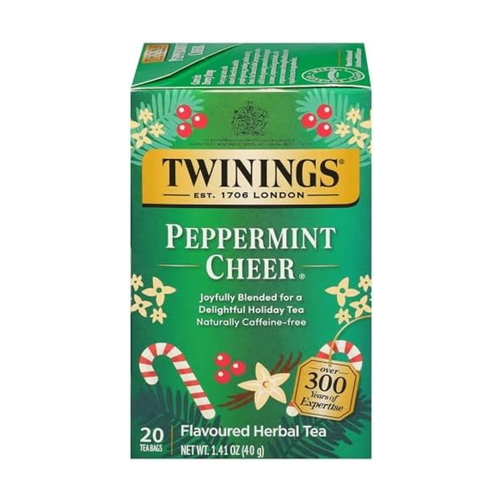 Twinings Peppermint Cheer Herbal Tea Individually Wrapped Bags, 20 Count (Pack of 1), Peppermint & Vanilla, Naturally Caffeine-Free, Enjoy Hot or Iced, 20 Teabags