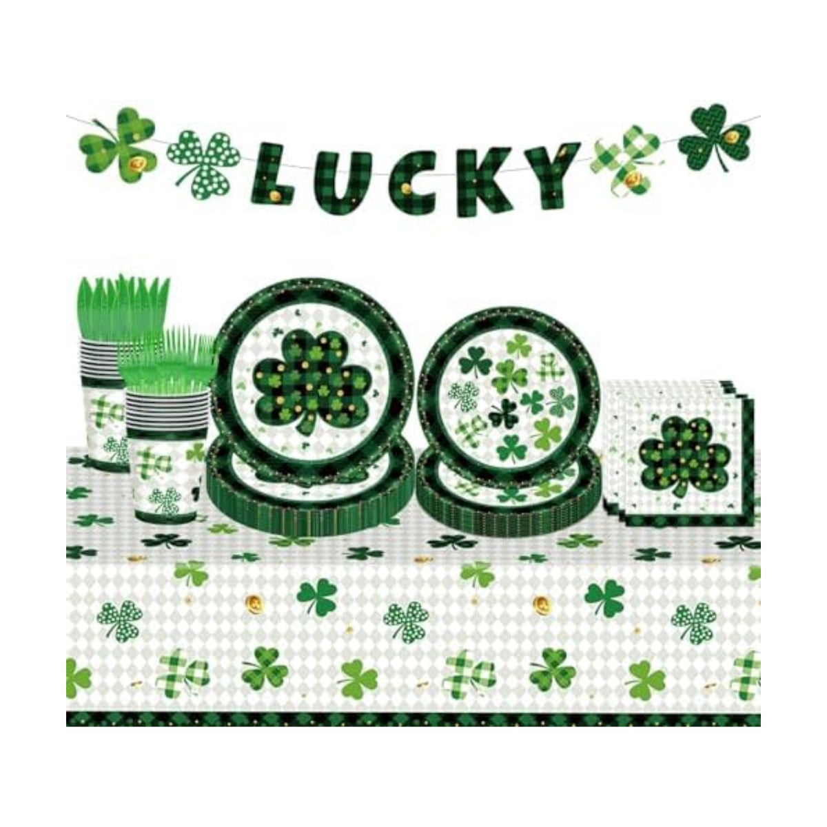 98PCS St Patrick's Day Party Supplies Green Irish Shamrock Tableware Set Lucky Shamrock Birthday Party Supplies St Patrick's Day Party Decorations Irish Shamrock Paper Plates and Napkins for 16 Guests