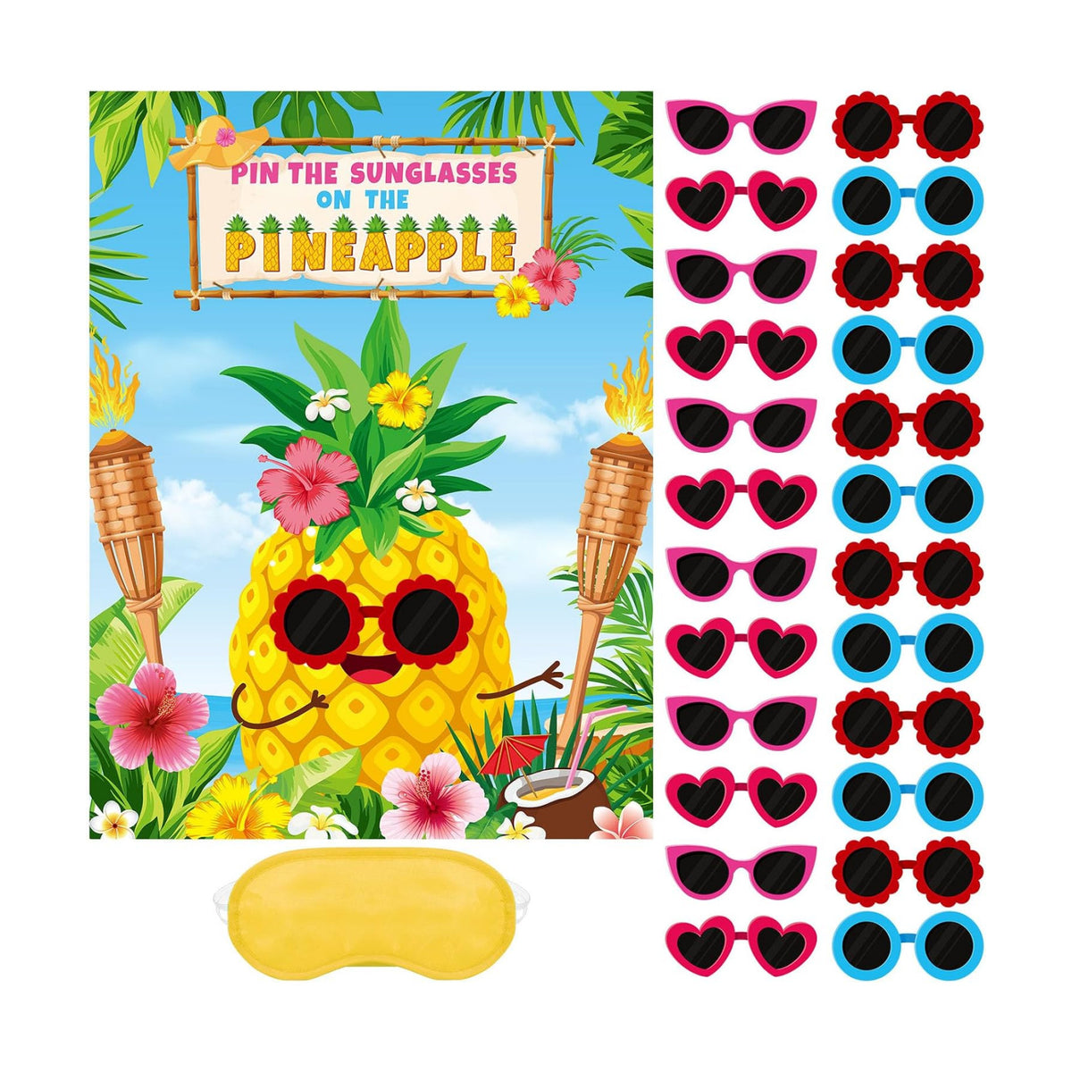 Faccito Hawaiian Game with Sticker Pin the Sunglasses on Pineapple Game