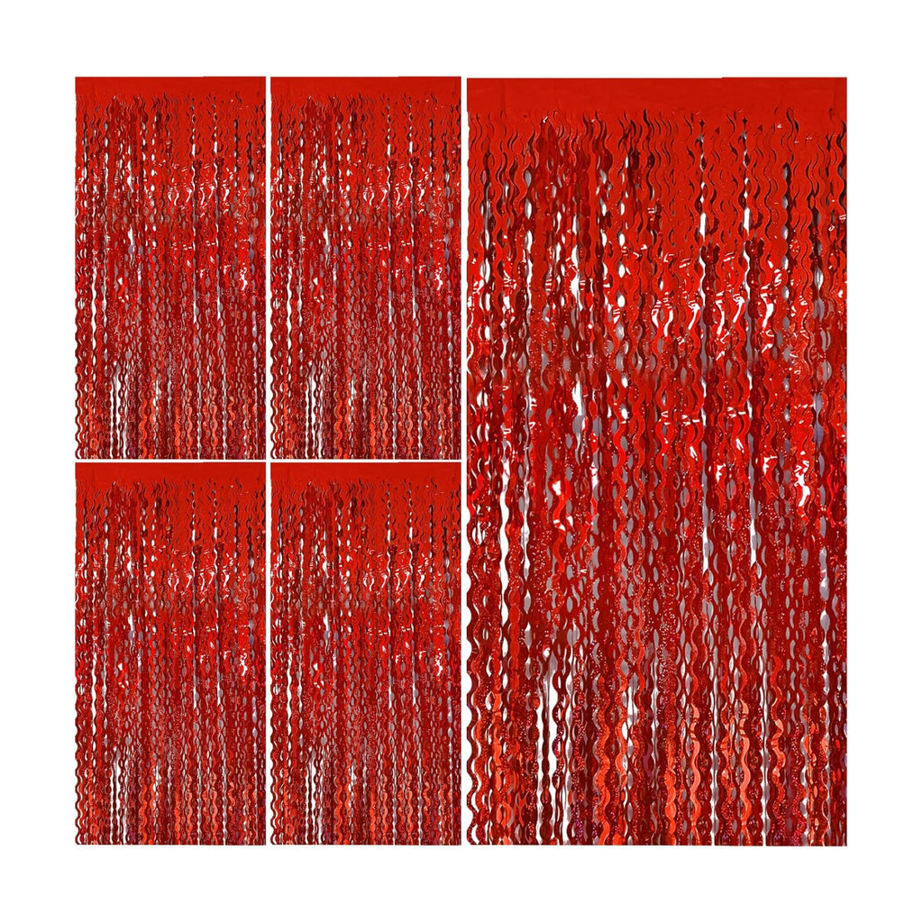 Red Tinsel Foil Fringe Curtains Wavy Backdrop for Parties Sparkle Metallic Wavy Foil Fringe Backdrop Curtain for Party Decorations Photo Booth Props Birthday Graduation Wedding Valentines Decor