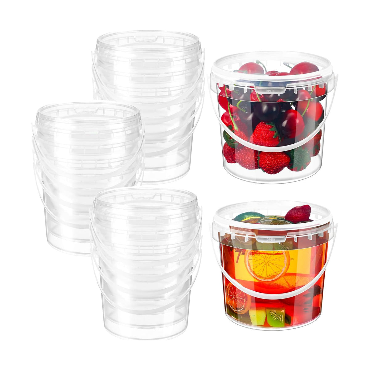Funnymoom 20 Pack 48 oz Clear Buckets with Lids and Handles