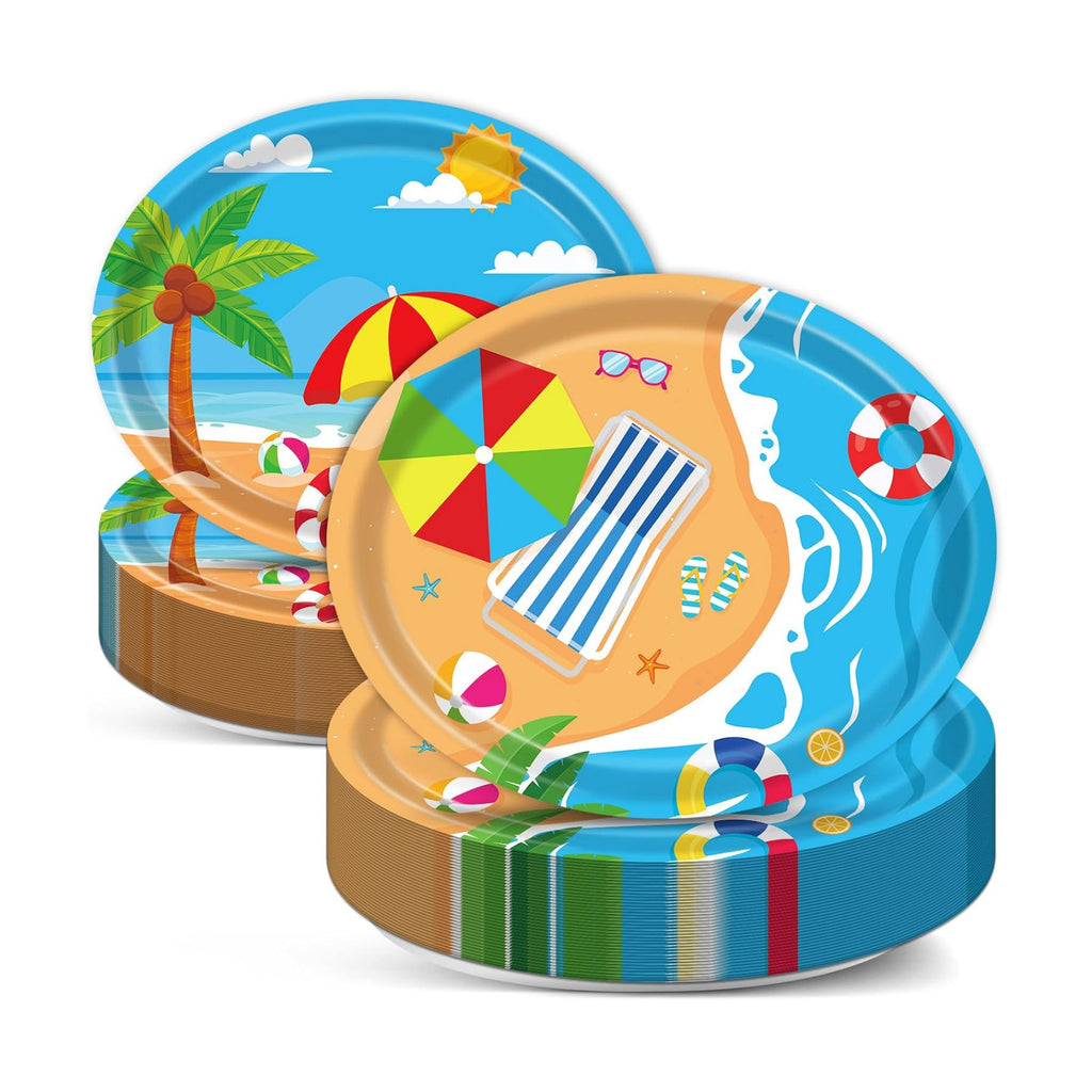 Qyeahkj 50 PCS Beach Oval Paper Plates Large 11” Disposable Pool Party Decorations Summer Platters Tableware Supplies Favor for Summer Hawaiian Luau Party Tableware Set