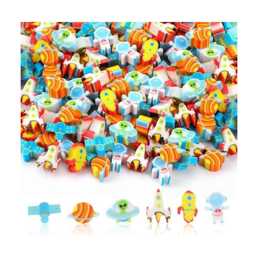 JUNEBRUSHS 150Pcs Space Mini Erasers for Kids Bulk