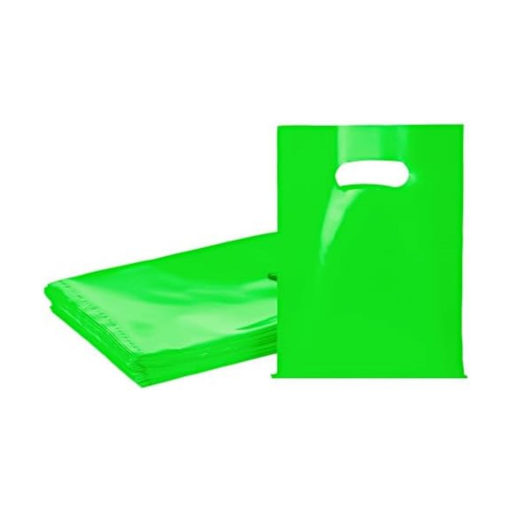 Green 100 PCS Small Gift Bags, 6"x8" Goodie Party Favor Bags with Handle, Treat Retail Pouches for Kids Birthday, Christmas, Small Business