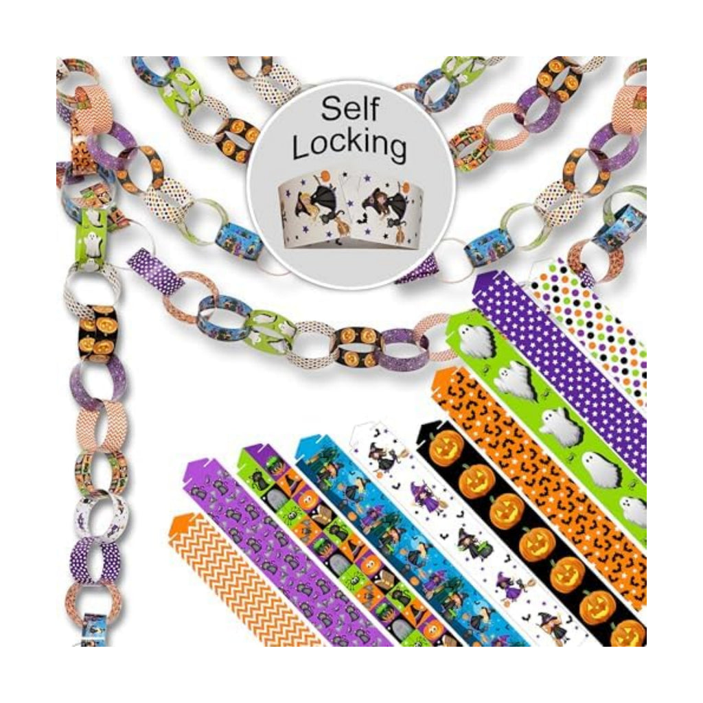 300 Paper Chain Strips for Crafting. No Glue or Tape Needed. Kid Friendly & Family Fun. Yields Over 50 Feet of Paper Chains for Party or Classroom Decorations (Halloween)